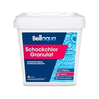 Bellaqua Chlorgranulat für Pool & Whirlpool 5 kg Schockchlorung Chlorboost Gegen grünes und trübes Wasser, 200g / 10 m³ Schock, 50g / 10 m³ Dauerpflege, direkt ins Wasser, Pool und Whirlpool Bellaqua Chlorgranulat für Pool & Whirlpool 5 kg Schockchlorung Chlorboost Gegen grünes und trübes Wasser, 200g / 10 m³ Schock, 50g / 10 m³ Dauerpflege, direkt ins Wasser, Pool und Whirlpool