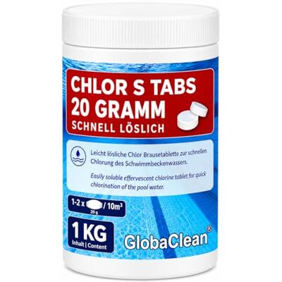 GlobaClean Schnell Chlortabletten 20g 1kg Chlortabletten für Pool schnelllöslich und rückstandsfrei Ideal zum Stosschloren von Pool & Whirlpool GlobaClean Schnell Chlortabletten 20g 1kg Chlortabletten für Pool schnelllöslich und rückstandsfrei Ideal zum Stosschloren von Pool & Whirlpool