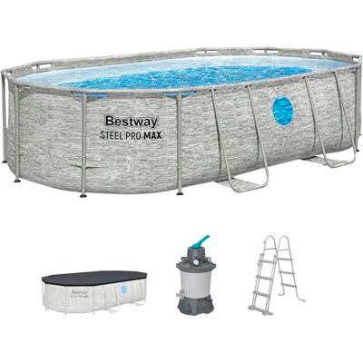 Bestway Power Steel Swim Vista Series Frame Pool Komplett-Set mit Sandfilteranlage 488 x 305 x 107 cm, Steinwand-Optik (Cremegrau), oval Bestway Power Steel Swim Vista Series Frame Pool Komplett-Set mit Sandfilteranlage 488 x 305 x 107 cm, Steinwand-Optik (Cremegrau), oval