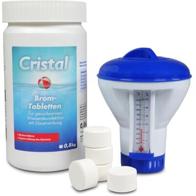 Cristal Bromtabletten 20g 800g Poolpflege Set mit Dosierschwimmer Effektive Wasserdesinfektion Chlorfreie Alternative Cristal Bromtabletten 20g 800g Poolpflege Set mit Dosierschwimmer Effektive Wasserdesinfektion Chlorfreie Alternative
