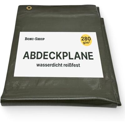 Boni-Shop Abdeckplane 4 x 7 m (28m²) wasserdicht 280g/m² PE Schutzplane Gewebeplane mit Ösen, UV-beständig reißfest, Mehrzweck Plane für Gartenmöbel Auto Pool, Grün Boni-Shop Abdeckplane 4 x 7 m (28m²) wasserdicht 280g/m² PE Schutzplane Gewebeplane mit Ösen, UV-beständig reißfest, Mehrzweck Plane für Gartenmöbel Auto Pool, Grün