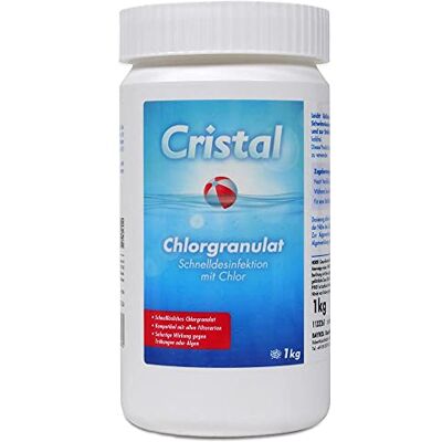 Cristal Chlorgranulat schnell löslich 1 kg Schnelldesinfektion mit Chlor Sofortige Wirkung gegen Trübungen und Algen Stoßchlorung Pool Whirlpool Cristal Chlorgranulat schnell löslich 1 kg Schnelldesinfektion mit Chlor Sofortige Wirkung gegen Trübungen und Algen Stoßchlorung Pool Whirlpool