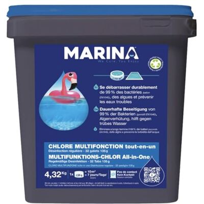 Marina Multifunktions-Chlor All-In-One, ideale Dosierung für Pool 10 bis 15 m3, Chlortabletten Multifunktion für Pool, 4,3kg Marina Multifunktions-Chlor All-In-One, ideale Dosierung für Pool 10 bis 15 m3, Chlortabletten Multifunktion für Pool, 4,3kg