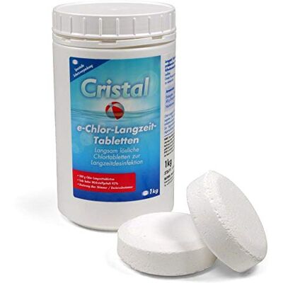 Cristal Chlor Langzeit-Tabletten 200g 1 kg Eimer Langzeitdesinfektion für Pools Stabilisiertes Chlor Effektive Wasserpflege für Pools ab 20m³ Cristal Chlor Langzeit-Tabletten 200g 1 kg Eimer Langzeitdesinfektion für Pools Stabilisiertes Chlor Effektive Wasserpflege für Pools ab 20m³