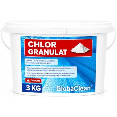 GlobaClean Chlorgranulat für Pool 3kg – Schnelllösliches Chlor Granulat mit 56% Aktivchlor – für Poolpflege, Schockchlorung & Stoßchlorung – gegen Algen & Bakterien GlobaClean Chlorgranulat für Pool 3kg – Schnelllösliches Chlor Granulat mit 56% Aktivchlor – für Poolpflege, Schockchlorung & Stoßchlorung – gegen Algen & Bakterien