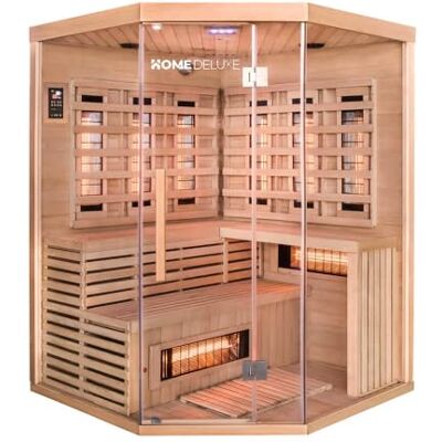 Home Deluxe – Infrarotkabine Sahara XXL – 150 x 150 x 200 cm für 2-3 Personen, 8 Vollspektrumstrahler, Holz: Hemlocktanne I Infrarotsauna, Sauna, Wärmekabine, Infrarot Home Deluxe – Infrarotkabine Sahara XXL – 150 x 150 x 200 cm für 2-3 Personen, 8 Vollspektrumstrahler, Holz: Hemlocktanne I Infrarotsauna, Sauna, Wärmekabine, Infrarot
