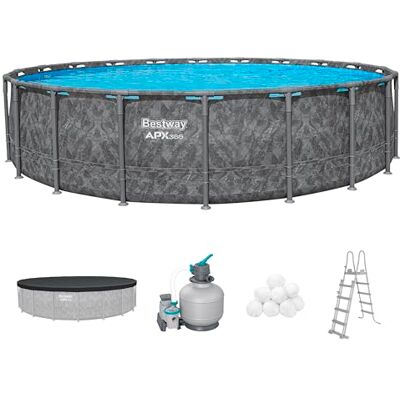 Bestway APX365 Winterfestes Frame Pool Set, Ø 610 x 132 cm, 33.240 Liter, TriTech-Material, Polar-Shield Ganzjahresschutz, Sandfilteranlage 8.327 l/h, Sicherheitsleiter, Abdeckplane, einfacher Aufbau Bestway APX365 Winterfestes Frame Pool Set, Ø 610 x 132 cm, 33.240 Liter, TriTech-Material, Polar-Shield Ganzjahresschutz, Sandfilteranlage 8.327 l/h, Sicherheitsleiter, Abdeckplane, einfacher Aufbau