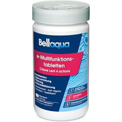 Bellaqua Chlortabletten für Pool 1 kg 200g Multitabs Langzeit Pool Chlor Desinfektion, Algenverhütung, Flockung, Chlorstabilisierung 1 Tablette / 20 m³ pro Woche, Skimmer oder Dosierschwimmer Bellaqua Chlortabletten für Pool 1 kg 200g Multitabs Langzeit Pool Chlor Desinfektion, Algenverhütung, Flockung, Chlorstabilisierung 1 Tablette / 20 m³ pro Woche, Skimmer oder Dosierschwimmer