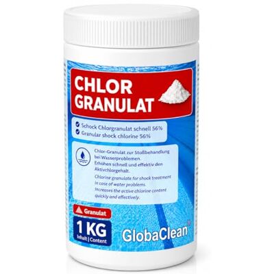 GlobaClean Chlorgranulat für Pool 1kg – Schnelllösliches Chlor Granulat mit 56% Aktivchlor – für Poolpflege, Schockchlorung & Stoßchlorung – gegen Algen & Bakterien GlobaClean Chlorgranulat für Pool 1kg – Schnelllösliches Chlor Granulat mit 56% Aktivchlor – für Poolpflege, Schockchlorung & Stoßchlorung – gegen Algen & Bakterien