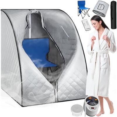 tectake ® tragbare Dampfsauna für Zuhause mit 15 Temperaturmodi und Timer, Sauna Zelt für Zuhause, Zeltsauna mit Ofen/Dampfgenerator, Mini Sauna, Wellness für Zuhause, Heimsauna Silbergrau tectake ® tragbare Dampfsauna für Zuhause mit 15 Temperaturmodi und Timer, Sauna Zelt für Zuhause, Zeltsauna mit Ofen/Dampfgenerator, Mini Sauna, Wellness für Zuhause, Heimsauna Silbergrau