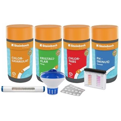 STEINBACH Wasserpflege Set Classic XL I Pool Chlor Starterset für Einsteiger I Mini-Multitabs, Kristallklar, Dosierschwimmer, Testkit, pH-Senker & Chlorgranulat Pool-Zubehör-Set für Anfänger STEINBACH Wasserpflege Set Classic XL I Pool Chlor Starterset für Einsteiger I Mini-Multitabs, Kristallklar, Dosierschwimmer, Testkit, pH-Senker & Chlorgranulat Pool-Zubehör-Set für Anfänger