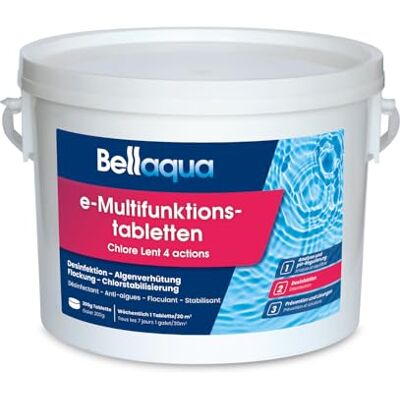 Bellaqua Chlortabletten für Pool 3 kg 200g Multitabs Langzeit Pool Chlor Desinfektion, Algenverhütung, Flockung, Chlorstabilisierung 1 Tablette / 20 m³ pro Woche, Skimmer oder Dosierschwimmer Bellaqua Chlortabletten für Pool 3 kg 200g Multitabs Langzeit Pool Chlor Desinfektion, Algenverhütung, Flockung, Chlorstabilisierung 1 Tablette / 20 m³ pro Woche, Skimmer oder Dosierschwimmer