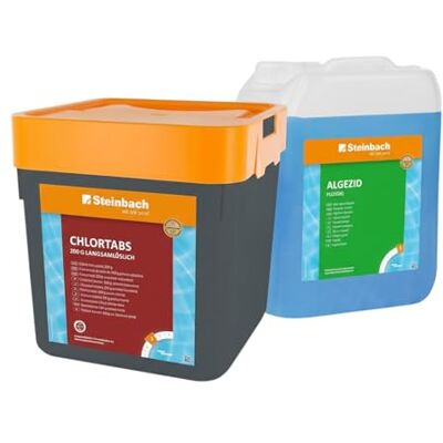 STEINBACH Poolpflege Set 5 kg Chlortabs 200 g langsamlöslich & 5 l Algezid flüssig Desinfektion & Algenverhütung pH-neutral rückstandsfrei & schaumfrei für klares Poolwasser STEINBACH Poolpflege Set 5 kg Chlortabs 200 g langsamlöslich & 5 l Algezid flüssig Desinfektion & Algenverhütung pH-neutral rückstandsfrei & schaumfrei für klares Poolwasser