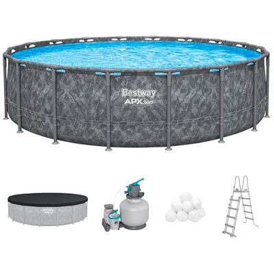 Bestway APX365 Winterfestes Frame Pool Set, Ø 549 x 132 cm, 26.000 L, Sandfilteranlage, Marmor-Optik, Ganzjahresschutz, Kein Abbau nötig, Werkzeugloser Aufbau, Sicherheitsleiter, Abdeckplane Bestway APX365 Winterfestes Frame Pool Set, Ø 549 x 132 cm, 26.000 L, Sandfilteranlage, Marmor-Optik, Ganzjahresschutz, Kein Abbau nötig, Werkzeugloser Aufbau, Sicherheitsleiter, Abdeckplane