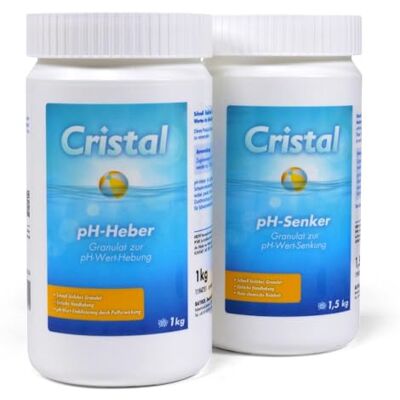 Cristal Set 1 kg pH-Heber + 1,5 kg pH-Senker Hebt oder senkt und stabilisiert den pH-Wert des Poolwassers Einfache Handhabung pH-Plus pH-Minus Cristal Set 1 kg pH-Heber + 1,5 kg pH-Senker Hebt oder senkt und stabilisiert den pH-Wert des Poolwassers Einfache Handhabung pH-Plus pH-Minus