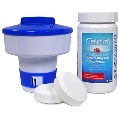 Cristal E-Chlor Langzeit Tabletten 1 kg Dose 200 g Chlortabletten zur Langzeitdesinfektion für Pools ab 20.000 l Langsam löslich Hoher Aktivchlorgehalt Cristal E-Chlor Langzeit Tabletten 1 kg Dose 200 g Chlortabletten zur Langzeitdesinfektion für Pools ab 20.000 l Langsam löslich Hoher Aktivchlorgehalt