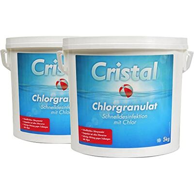 Cristal Chlorgranulat schnell löslich 2 x 5 kg, schnelle Wirkung zur Schnelldesinfektion und Schockchlorung im Pool Cristal Chlorgranulat schnell löslich 2 x 5 kg, schnelle Wirkung zur Schnelldesinfektion und Schockchlorung im Pool