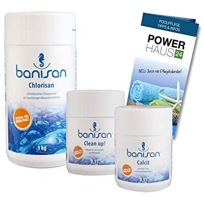 POWERHAUS24 Banisan Whirlpool Pflege-Sparset 3-teilig Clean up! MAX 470 ml, Calcit 500 ml & Chlorisan 1 kg POWERHAUS24 Banisan Whirlpool Pflege-Sparset 3-teilig Clean up! MAX 470 ml, Calcit 500 ml & Chlorisan 1 kg