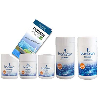 POWERHAUS24 Banisan Megasparset Clean up! 500ml, Calcit 500ml, Alginex 500ml, Chlorisan 1kg, pH Minus 1,5kg Pflegefibel POWERHAUS24 Banisan Megasparset Clean up! 500ml, Calcit 500ml, Alginex 500ml, Chlorisan 1kg, pH Minus 1,5kg Pflegefibel