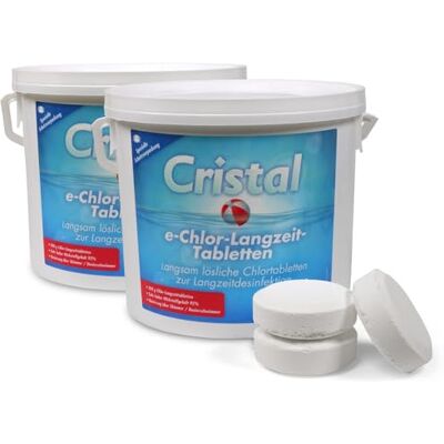 Cristal Langzeit Chlortabletten 200g 2X 5 kg hochwirksame Poolpflege für kristallklares Wasser Langsam löslich & stabilisiert Hoher Aktivchlorgehalt Cristal Langzeit Chlortabletten 200g 2X 5 kg hochwirksame Poolpflege für kristallklares Wasser Langsam löslich & stabilisiert Hoher Aktivchlorgehalt