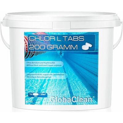 GlobaClean Chlortabletten für Pool ohne Flockungsmittel Langsamlöslich – Chlor L Tabs 200g – 5kg GlobaClean Chlortabletten für Pool ohne Flockungsmittel Langsamlöslich – Chlor L Tabs 200g – 5kg