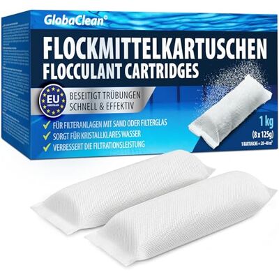 GlobaClean Flockmittel Pool Kartuschen 1 kg (8 x 125g) – Pool Flockungsmittel für Sandfilter & Filterglas – Poolreiniger, Poolklar & Poolpflege gegen trübes Wasser GlobaClean Flockmittel Pool Kartuschen 1 kg (8 x 125g) – Pool Flockungsmittel für Sandfilter & Filterglas – Poolreiniger, Poolklar & Poolpflege gegen trübes Wasser