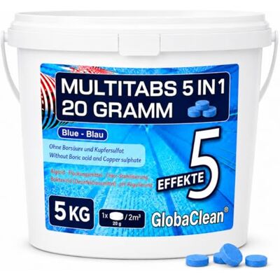 GlobaClean Multitabs für Pool 5 in 1-20g (5kg) Blue Edition Premium Chlortabletten für kristallklares Poolwasser Langzeit Chlor Tabs zur Algenbekämpfung & optischen Wasserveredelung GlobaClean Multitabs für Pool 5 in 1-20g (5kg) Blue Edition Premium Chlortabletten für kristallklares Poolwasser Langzeit Chlor Tabs zur Algenbekämpfung & optischen Wasserveredelung