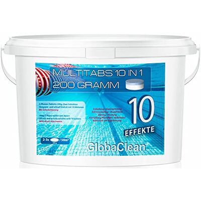 GlobaClean Chlor Multitabs 10 in 1 Zwei Phasen Chlortabletten für Pool mit 10 Funktionen Desinfektion von Poolwasser und Filter 200g Tabletten im 3kg Eimer GlobaClean Chlor Multitabs 10 in 1 Zwei Phasen Chlortabletten für Pool mit 10 Funktionen Desinfektion von Poolwasser und Filter 200g Tabletten im 3kg Eimer