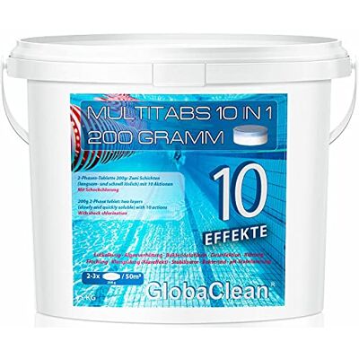 GlobaClean Chlor Multitabs 10 in 1 Zwei Phasen Chlortabletten für Pool mit 10 Funktionen Desinfektion von Poolwasser und Filter 200g Tabletten im 5kg Eimer GlobaClean Chlor Multitabs 10 in 1 Zwei Phasen Chlortabletten für Pool mit 10 Funktionen Desinfektion von Poolwasser und Filter 200g Tabletten im 5kg Eimer