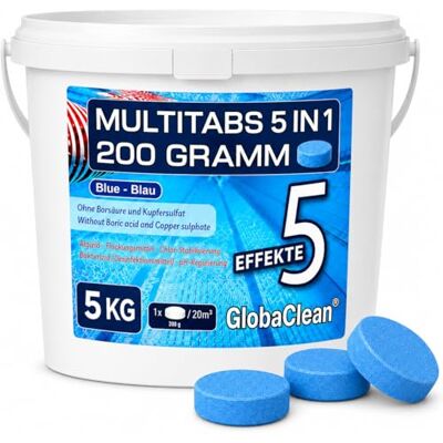 GlobaClean Multitabs für Pool 5 in 1 (Blue Edition) – 5kg (25 Tabs) – Chlortabletten für Pool 200g – Ohne Borsäure – Made in Europe für maximale Wasser-Brillanz GlobaClean Multitabs für Pool 5 in 1 (Blue Edition) – 5kg (25 Tabs) – Chlortabletten für Pool 200g – Ohne Borsäure – Made in Europe für maximale Wasser-Brillanz