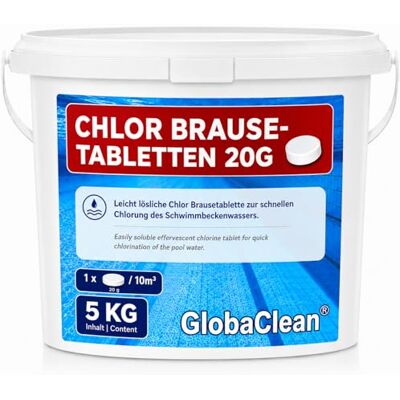 GlobaClean Schnell Chlortabletten 20g 5kg Chlortabletten für Pool schnelllöslich und rückstandsfrei Ideal zum Stosschloren von Pool & Whirlpool GlobaClean Schnell Chlortabletten 20g 5kg Chlortabletten für Pool schnelllöslich und rückstandsfrei Ideal zum Stosschloren von Pool & Whirlpool