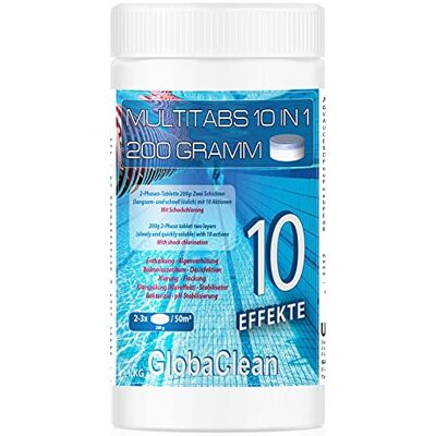 GlobaClean Chlor Multitabs 10 in 1 Zwei Phasen Chlortabletten für Pool mit 10 Funktionen Desinfektion von Poolwasser und Filter 200g Tabletten 1kg GlobaClean Chlor Multitabs 10 in 1 Zwei Phasen Chlortabletten für Pool mit 10 Funktionen Desinfektion von Poolwasser und Filter 200g Tabletten 1kg