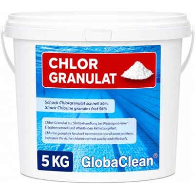 GlobaClean Chlorgranulat für Pool 5kg – Schnelllösliches Chlor Granulat mit 56% Aktivchlor – für Poolpflege, Schockchlorung & Stoßchlorung – gegen Algen & Bakterien GlobaClean Chlorgranulat für Pool 5kg – Schnelllösliches Chlor Granulat mit 56% Aktivchlor – für Poolpflege, Schockchlorung & Stoßchlorung – gegen Algen & Bakterien