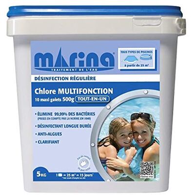 Marina Multifunktions-Chlor All-In-One, ideale Dosierung für Pool ca. 25 m3, Chlortabletten Multifunktion für Pool, 500g Tablette, 5kg Marina Multifunktions-Chlor All-In-One, ideale Dosierung für Pool ca. 25 m3, Chlortabletten Multifunktion für Pool, 500g Tablette, 5kg