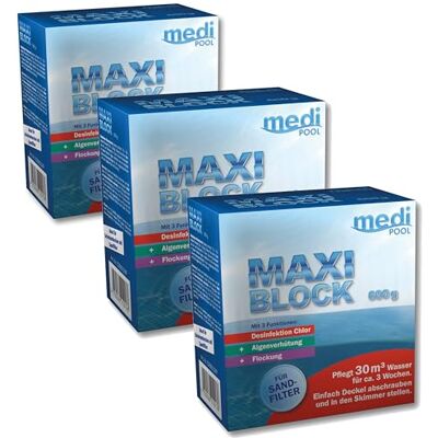 POWERHAUS24 Maxiblock 3 in 1 Vorteils-Set, 3X 600g, organisch, langsam löslich, Aktivchlor-Gehalt mindestens 90%, Desinfektion, Algenschutz, Flockung für Pools mit Sandfilteranlagen, mit Pool-Pflegetipps extra POWERHAUS24 Maxiblock 3 in 1 Vorteils-Set, 3X 600g, organisch, langsam löslich, Aktivchlor-Gehalt mindestens 90%, Desinfektion, Algenschutz, Flockung für Pools mit Sandfilteranlagen, mit Pool-Pflegetipps extra