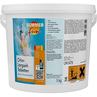 Summer Fun 0505705SF Chlor Langzeit Tabletten 200g im 5 kg Eimer Summer Fun 0505705SF Chlor Langzeit Tabletten 200g im 5 kg Eimer