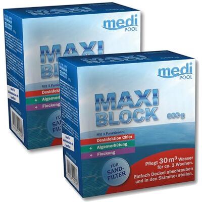 POWERHAUS24 Maxiblock 3 in 1 Vorteils-Set, 2X 600g, organisch, langsam löslich, Aktivchlor-Gehalt mindestens 90%, Desinfektion, Algenschutz, Flockung für Pools mit Sandfilteranlagen, mit Pool-Pflegetipps extra POWERHAUS24 Maxiblock 3 in 1 Vorteils-Set, 2X 600g, organisch, langsam löslich, Aktivchlor-Gehalt mindestens 90%, Desinfektion, Algenschutz, Flockung für Pools mit Sandfilteranlagen, mit Pool-Pflegetipps extra