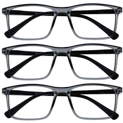 OPULIZE Ink Fernbrille 3er Pack Kurzsichtigkeit Groß Rechteckig Rahmen Federscharniere Kratzfest Grau Herren Damen MMM4-7 -1.00 OPULIZE Ink Fernbrille 3er Pack Kurzsichtigkeit Groß Rechteckig Rahmen Federscharniere Kratzfest Grau Herren Damen MMM4-7 -1.00