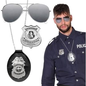 Boland 01417 3-teiliges Polizei-Set, Party-Brille, Halskette und Abzeichen, Silber-Schwarz, Unisex, Special Police, Kommissar, Kostüm, Karneval, Mottoparty Boland 01417 3-teiliges Polizei-Set, Party-Brille, Halskette und Abzeichen, Silber-Schwarz, Unisex, Special Police, Kommissar, Kostüm, Karneval, Mottoparty