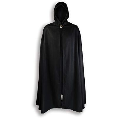 MYTHOLON Gora Umhang mit Kapuze, Kostüm aus Wolle, Mittelalter LARP, Verkleidung Damen Herren, Schwarz MYTHOLON Gora Umhang mit Kapuze, Kostüm aus Wolle, Mittelalter LARP, Verkleidung Damen Herren, Schwarz