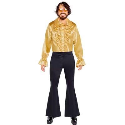 amscan 9918524 Men's 1970's Gold Satin Ruffle Shirt Adults Fancy Dress Costume Size: Medium amscan 9918524 Men's 1970's Gold Satin Ruffle Shirt Adults Fancy Dress Costume Size: Medium