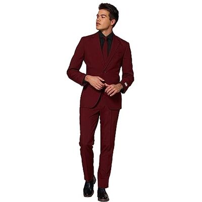 OppoSuits Modisch Party Einfarbige Anzüge für Herren Mit Jackett, Hose und Krawatte, Rot (Blazing Burgundy), 46 EU OppoSuits Modisch Party Einfarbige Anzüge für Herren Mit Jackett, Hose und Krawatte, Rot (Blazing Burgundy), 46 EU