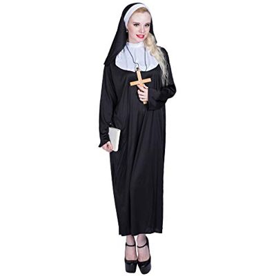 EraSpooky Damen Nonne Klosterfrau Kostüm Faschingskostüme Cosplay Halloween Party Karneval Fastnacht Kleid für Erwachsene EraSpooky Damen Nonne Klosterfrau Kostüm Faschingskostüme Cosplay Halloween Party Karneval Fastnacht Kleid für Erwachsene