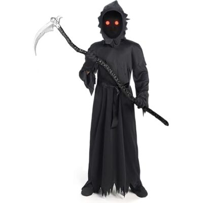 Spooktacular Creations Child Unisex Black Sensenmann Kostüm, Gruseliges Phantom Kostüm mit Handschuhen Sense Light-Up Brille für Jungen Halloween Dress up, Role-Playing Spooktacular Creations Child Unisex Black Sensenmann Kostüm, Gruseliges Phantom Kostüm mit Handschuhen Sense Light-Up Brille für Jungen Halloween Dress up, Role-Playing