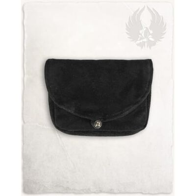 MYTHOLON Rickar Gürteltasche klein schwarz, aus feinem Wildleder mit Knopf in Messingoptik MYTHOLON Rickar Gürteltasche klein schwarz, aus feinem Wildleder mit Knopf in Messingoptik