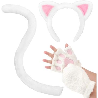 DRESHOW Katzenohren Stirnband Pfotenhandschuhe Schwanz Kostüm Set für Frauen und Mädchen Halloween Katzen Cosplay Kostüm Party Kleid Accessoires DRESHOW Katzenohren Stirnband Pfotenhandschuhe Schwanz Kostüm Set für Frauen und Mädchen Halloween Katzen Cosplay Kostüm Party Kleid Accessoires