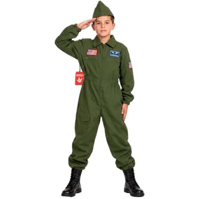 Fun Shack Kampfpilot Kostüm Kinder, Piloten Halloween Kostüm Kinder Overall & Pilotenmütze, Grünes Piloten-Design, Zum Überziehen, Perfekt für Halloween, Ideal für Rollenspiele Fun Shack Kampfpilot Kostüm Kinder, Piloten Halloween Kostüm Kinder Overall & Pilotenmütze, Grünes Piloten-Design, Zum Überziehen, Perfekt für Halloween, Ideal für Rollenspiele