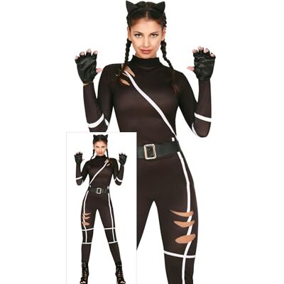 FIESTAS GUIRCA Schwarzes Katzenkostüm für Damen, inklusive sexy schwarzer Catsuit mit Gürtel und Stirnband mit Katzenohren, Halloween-Kostüm für Damen, Größe M FIESTAS GUIRCA Schwarzes Katzenkostüm für Damen, inklusive sexy schwarzer Catsuit mit Gürtel und Stirnband mit Katzenohren, Halloween-Kostüm für Damen, Größe M