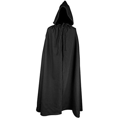 MYTHOLON Aaron Umhang mit Kapuze, Kostüm aus Wolle, Mittelalter LARP, Verkleidung Damen Herren, Schwarz MYTHOLON Aaron Umhang mit Kapuze, Kostüm aus Wolle, Mittelalter LARP, Verkleidung Damen Herren, Schwarz