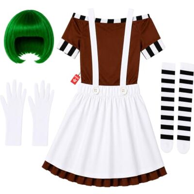 Fun Shack Fabrikarbeiter Kostüm Damen, Lustiges Halloween Kostüm Damen Hemd, Rock, Socken & Grüne Bob-Perücke, Weiß-brauner Fabrik-Look, Perfekt für Halloween, Ideal zum Verkleiden Fun Shack Fabrikarbeiter Kostüm Damen, Lustiges Halloween Kostüm Damen Hemd, Rock, Socken & Grüne Bob-Perücke, Weiß-brauner Fabrik-Look, Perfekt für Halloween, Ideal zum Verkleiden
